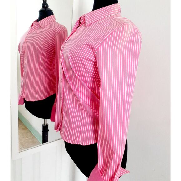 SOHO Jeans Pink White Stripes Cotton Blend LS Button-Up Shirt JR. Size L NWT - Picture 7 of 14